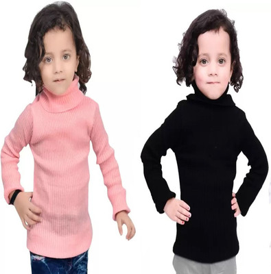 Desnuda Self Design High Neck Casual Baby Boys & Baby Girls Black, Pink Sweater