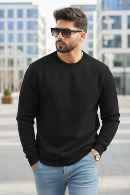 TRIPR Solid Round Neck Casual Men Black Sweater