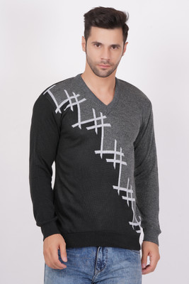 AXOLOTL Colorblock V Neck Casual Men Black Sweater