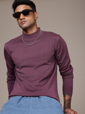 Roadster Solid Turtle Neck Casual Men Purple Sweater