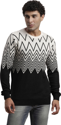 TURTLE Printed Round Neck Casual Men Black Sweater