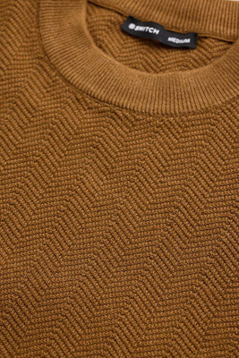 Snitch Self Design Crew Neck Casual Men Brown Sweater