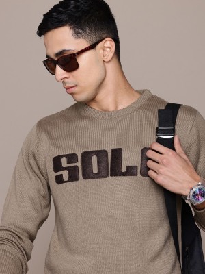 Roadster Self Design Round Neck Casual Men Brown Sweater