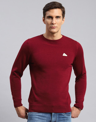 MONTE CARLO Solid Round Neck Casual Men Red Sweater