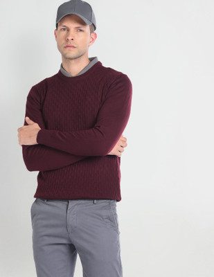 ARROW Self Design Crew Neck Casual Men Red Sweater
