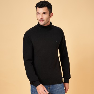 Byford by Pantaloons Self Design Turtle Neck Casual Men Black Sweater