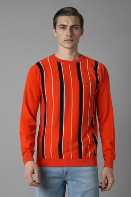 LOUIS PHILIPPE Striped Crew Neck Casual Men Orange Sweater