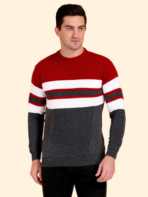 GLAUCUS Striped Round Neck Casual Men Grey Sweater