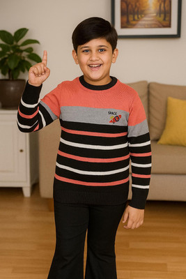 DIMSYCOLLECTION Striped Round Neck Casual Boys Beige Sweater