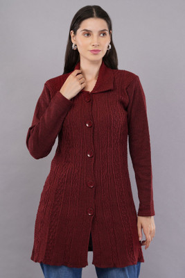 CURIOUS FASHION Self Design Collared Neck Casual Women Maroon Sweater