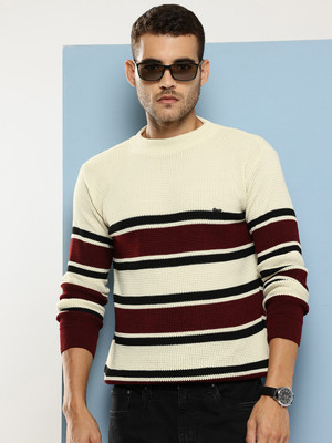 MUHURATAM Solid Round Neck Casual Men White Sweater