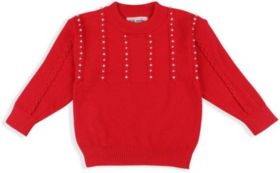 LITTLE WONDER Embellished Round Neck Casual Baby Girls Red Sweater