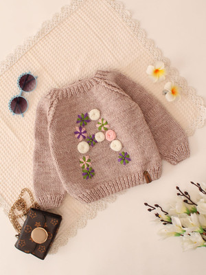 Woonie Self Design Round Neck Casual Baby Boys & Baby Girls Beige Sweater