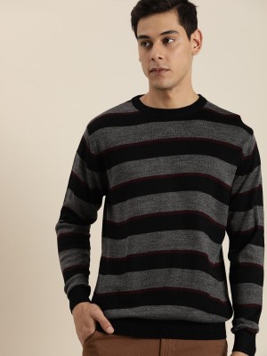 INVICTUS Striped Round Neck Casual Men Black Sweater