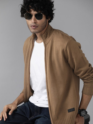 Roadster Printed Scoop Neck Casual Men Brown Sweater
