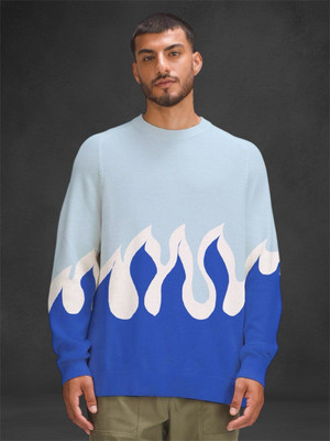 Eddicted Graphic Print Round Neck Party Men Blue Sweater