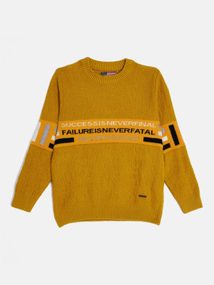 DUKE Self Design Round Neck Casual Boys Yellow Sweater