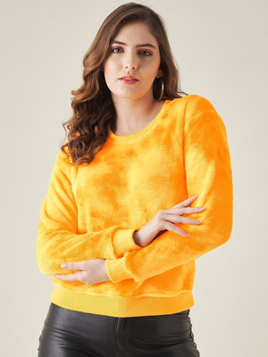 Modeve Self Design Round Neck Casual Women Yellow Sweater