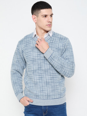 DUKE Self Design V Neck Casual Men Blue Sweater