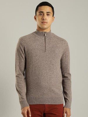 INDIAN TERRAIN Solid High Neck Casual Men Brown Sweater