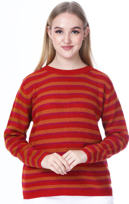 NOQUO Striped Round Neck Casual Women Multicolor Sweater