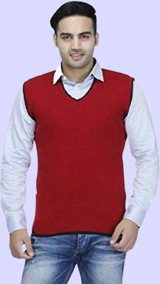 COSLETIC Self Design, Solid V Neck Casual Men Maroon Sweater