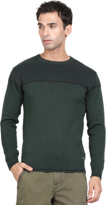 t-base Solid Crew Neck Casual Men Green Sweater