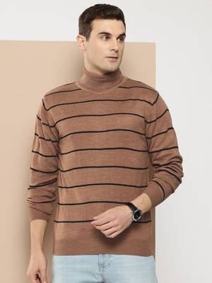 INVICTUS Striped Turtle Neck Casual Men Brown Sweater