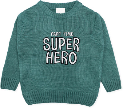 CHKOKKO Woven, Self Design Mandarin Neck Casual Baby Boys Green Sweater