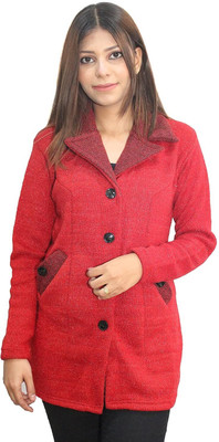 Hautemoda Solid Collared Neck Casual Women Red Sweater