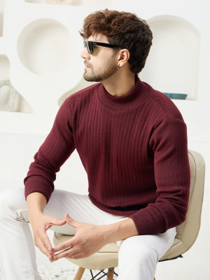 KVETOO Solid High Neck Casual Men Maroon Sweater