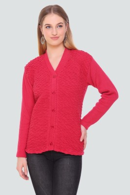 CURIOUS FASHION Self Design V Neck Casual Women Pink Sweater