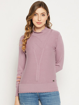 DUKE Solid High Neck Casual Women Pink Sweater