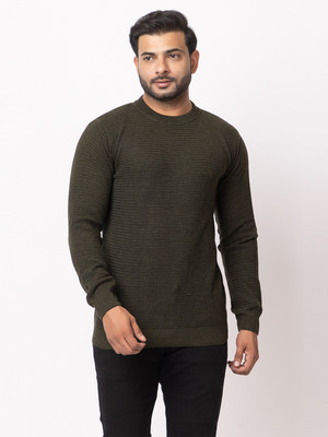 Loglo Self Design Round Neck Casual Men Dark Green Sweater