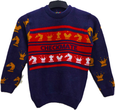 Juniorx Woven Round Neck Casual Boys & Girls Dark Blue Sweater