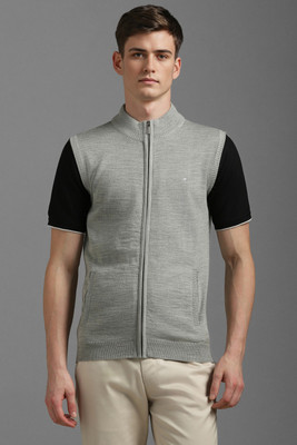 LOUIS PHILIPPE Self Design Round Neck Casual Men Grey Sweater