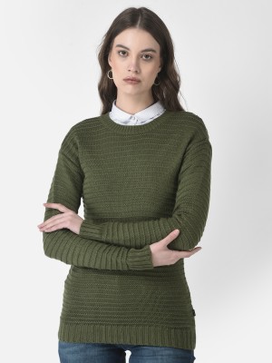 CRIMSOUNE CLUB Solid Round Neck Casual Women Green Sweater