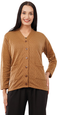 LE ARC Woven V Neck Casual Women Brown Sweater