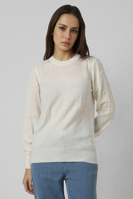 VAN HEUSEN Self Design Round Neck Casual Women White Sweater