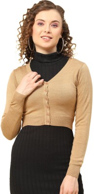 MONTE CARLO Solid V Neck Casual Women Brown Sweater