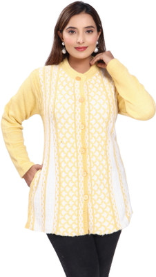 WOOLVALLEY Self Design Round Neck Casual Women Yellow Sweater