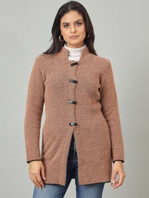 DUKE Self Design Mandarin Neck Casual Women Brown Sweater