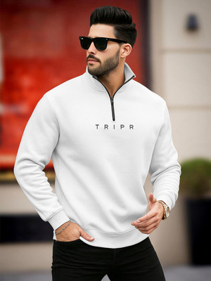 TRIPR Printed High Neck Casual Men White Sweater