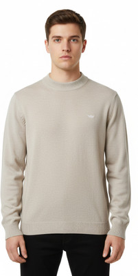 VOMAZO Printed Round Neck Casual Men Grey Sweater