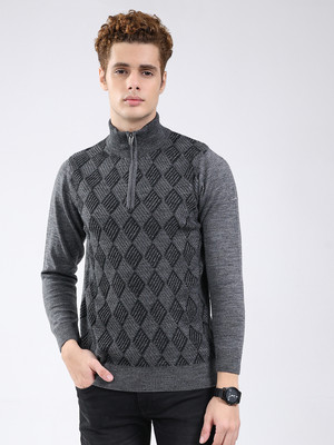 MONTE CARLO Self Design High Neck Casual Men Grey Sweater
