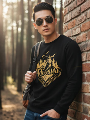 RIGO Printed Round Neck Casual Men Black Sweater