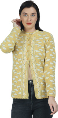 HITTIKA Self Design, Woven Round Neck Casual Women Yellow Sweater