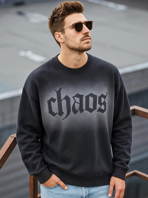 BEWAKOOF Printed, Solid Round Neck Casual Men Black Sweater