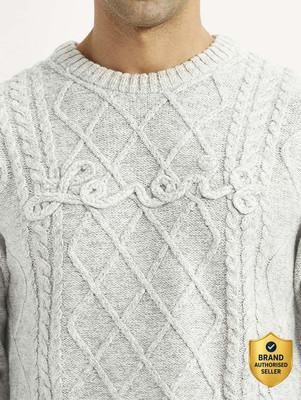 LEVI'S Self Design Crew Neck Casual Men Grey Sweater