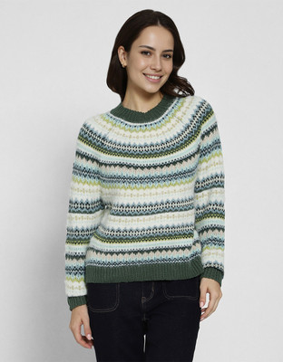 American Eagle Self Design High Neck Casual Women Green Sweater